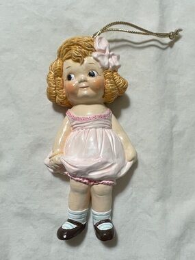 Vintage Ceramic Girl Ornament in Pink Dress